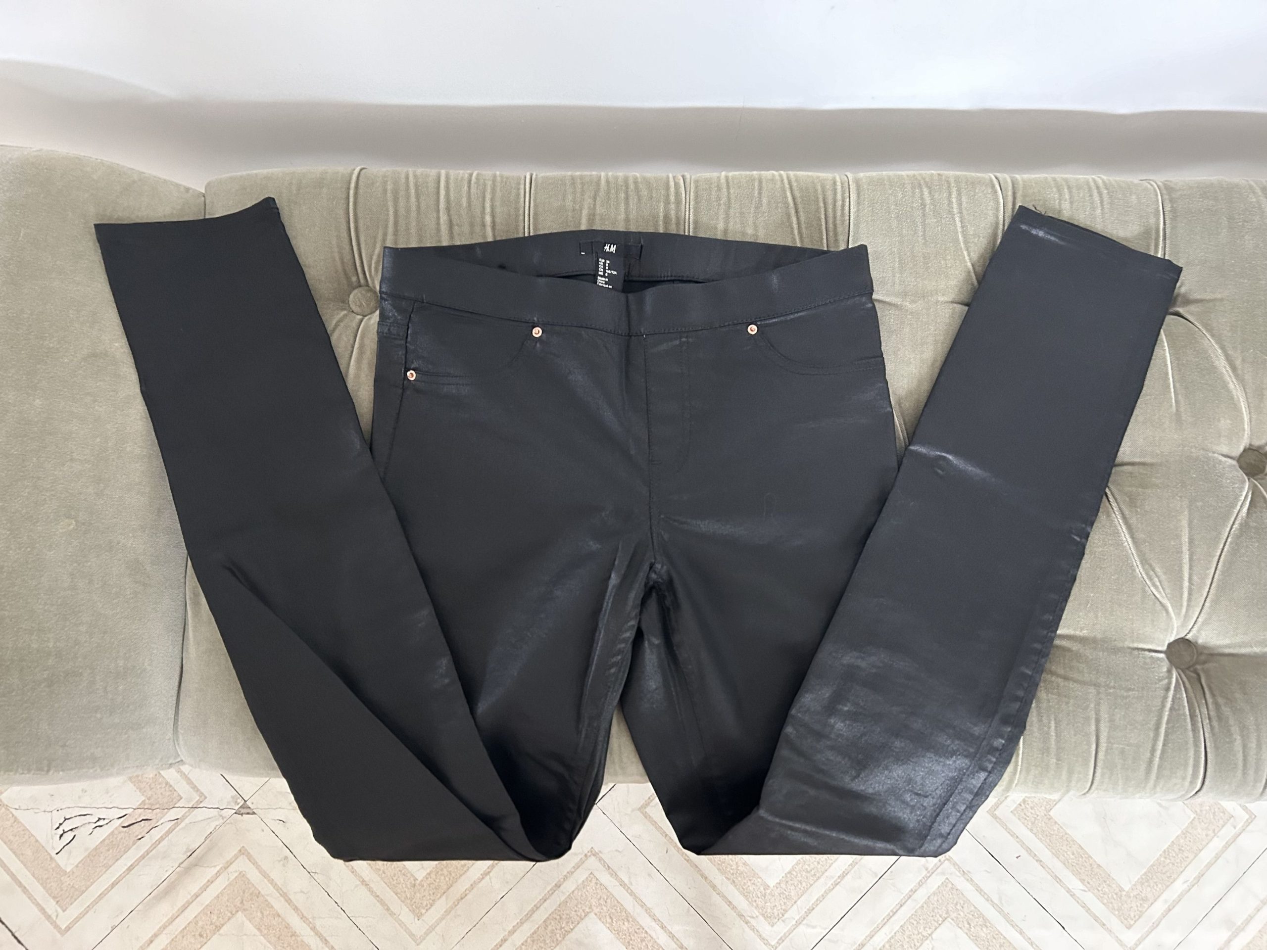 H&M Black Leggings Jeggings Size 6 Stretch Leather Look Nwot, Women's