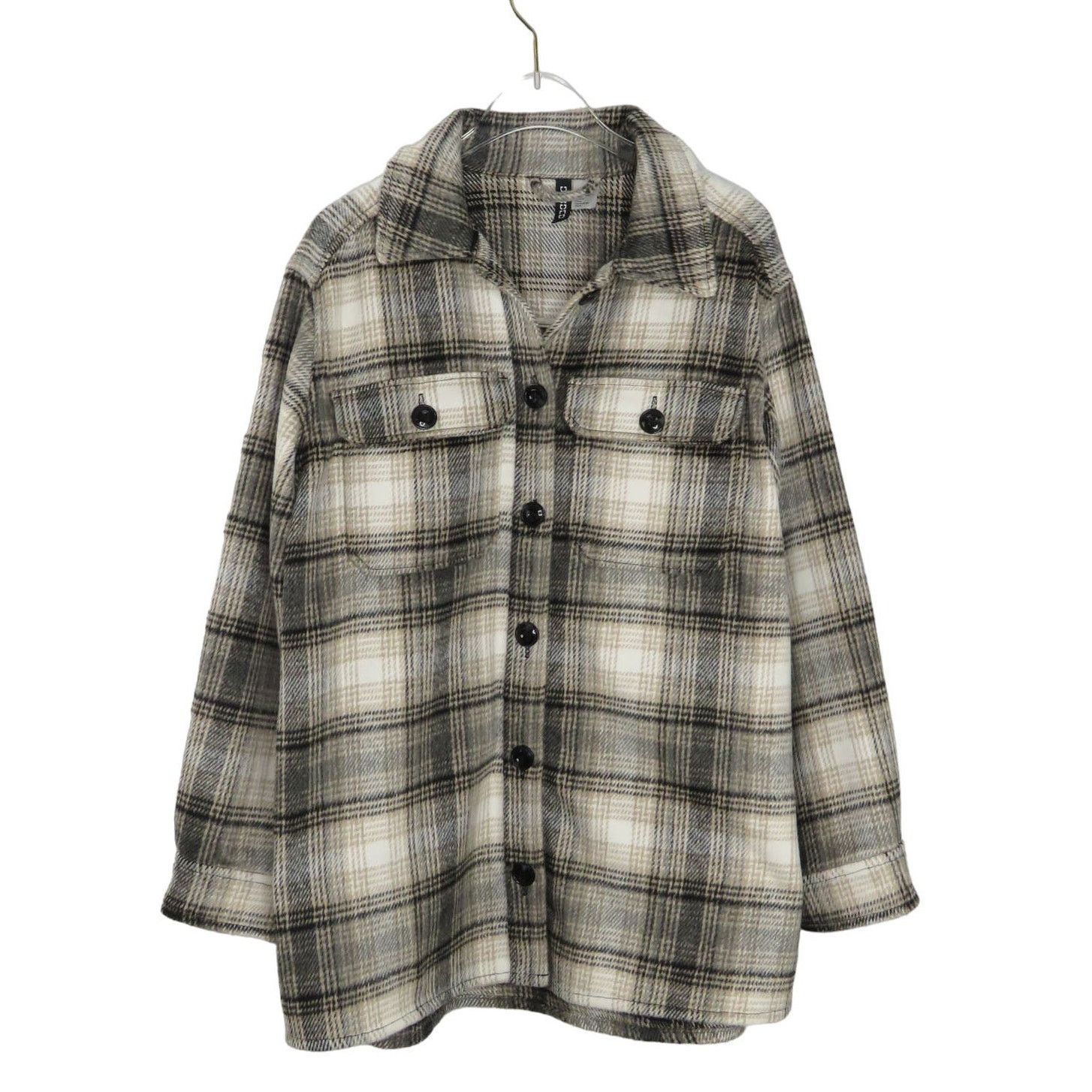 H&M Black & Cream Plaid Shacket Jacket Fleece Casual Small, Women's