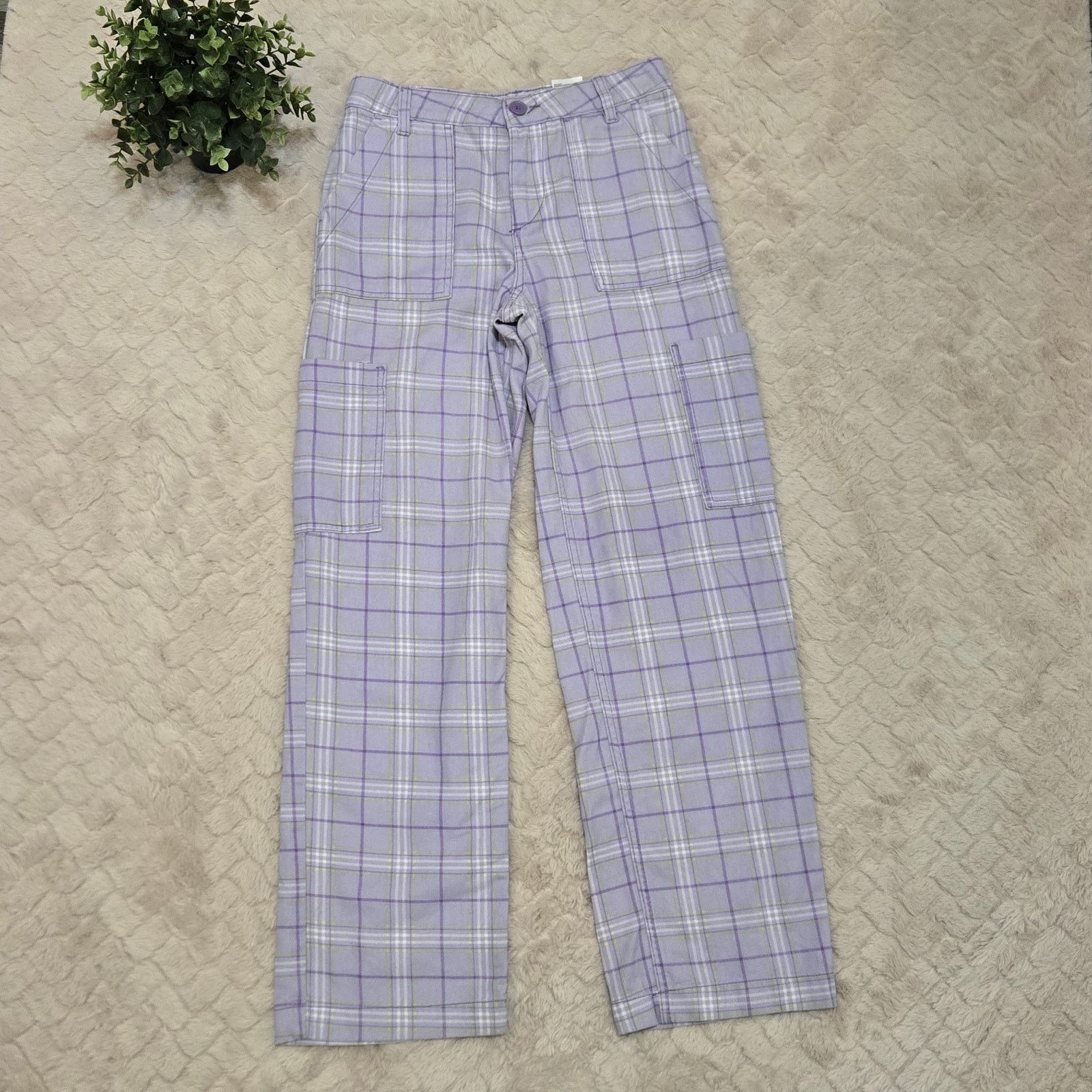 H&m Divided Purple Plaid Cargo Cotton Pants, Size 2, Women's