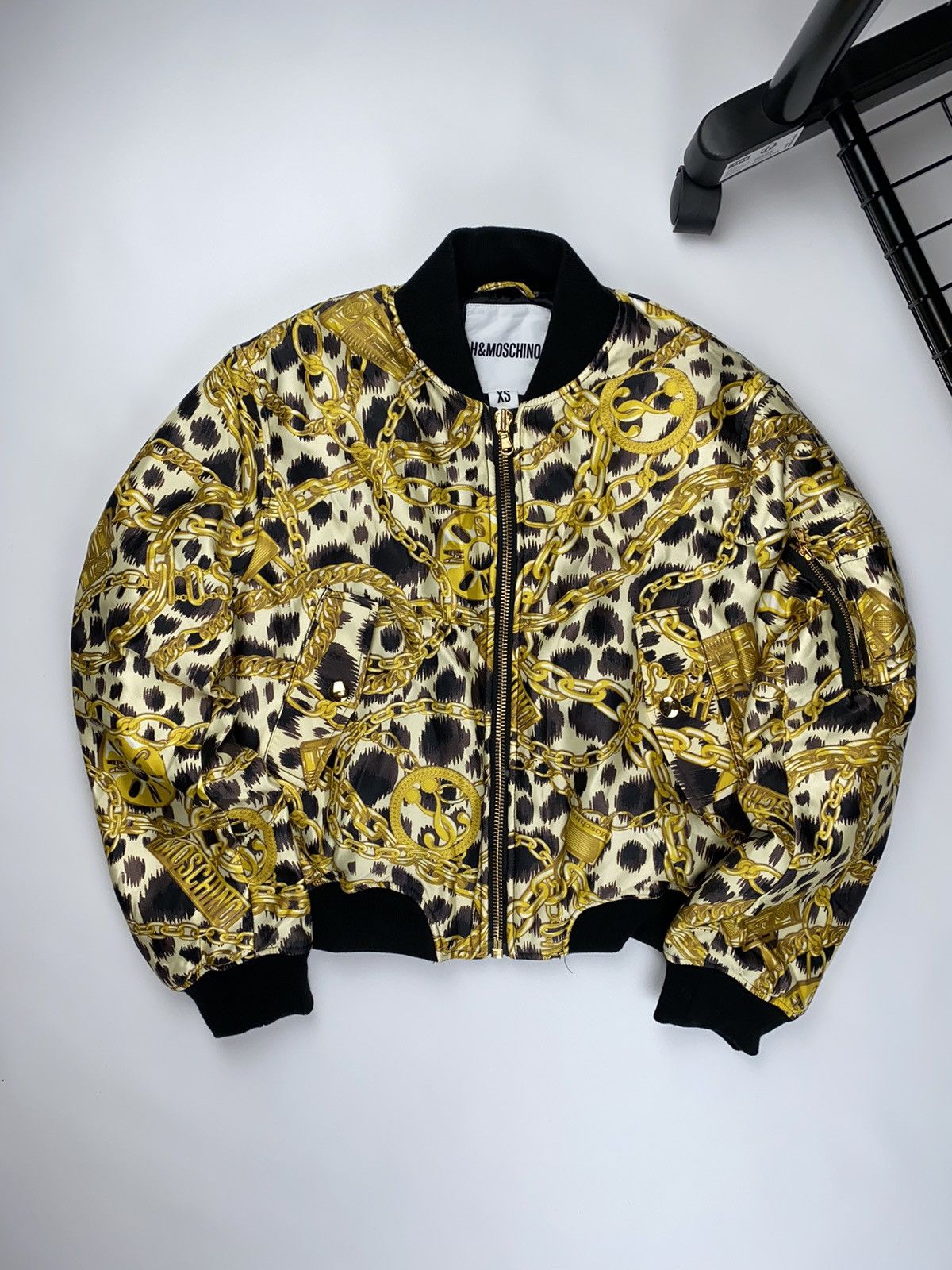 H&moschino Gold Patterned Bomber Jacket H&m Moschino Xs, Women's