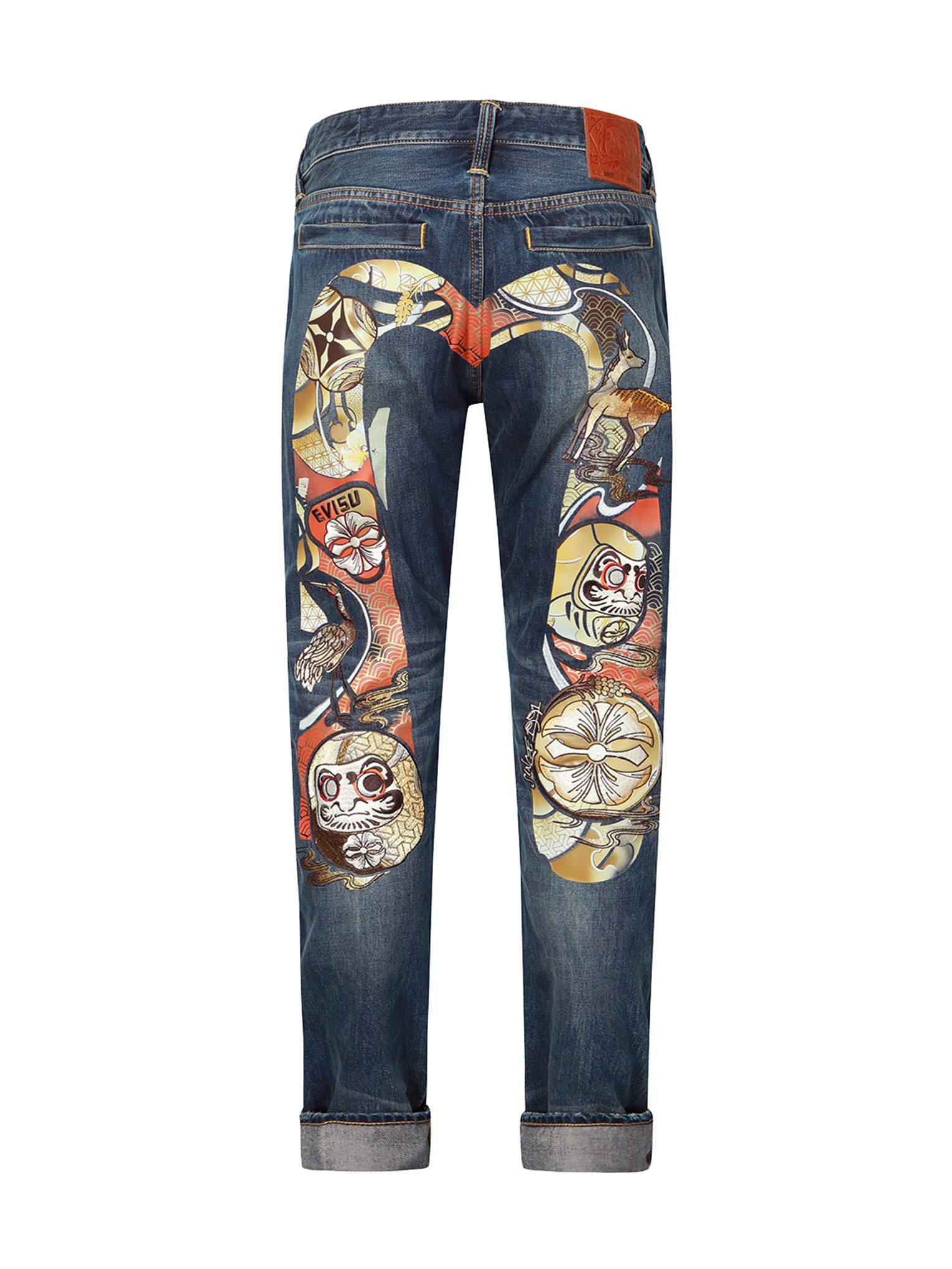 Hanafuda Daruma Daicock Embroidery Carrot Fit Denim Jeans #2017