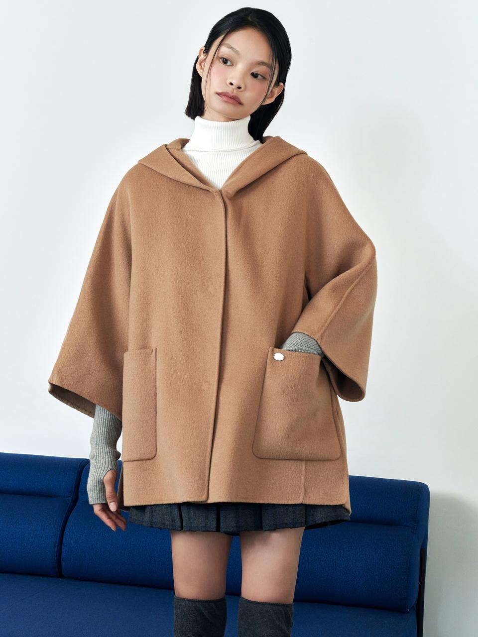 (Hand) Hooded Cape Half Coat AQ4WTA63