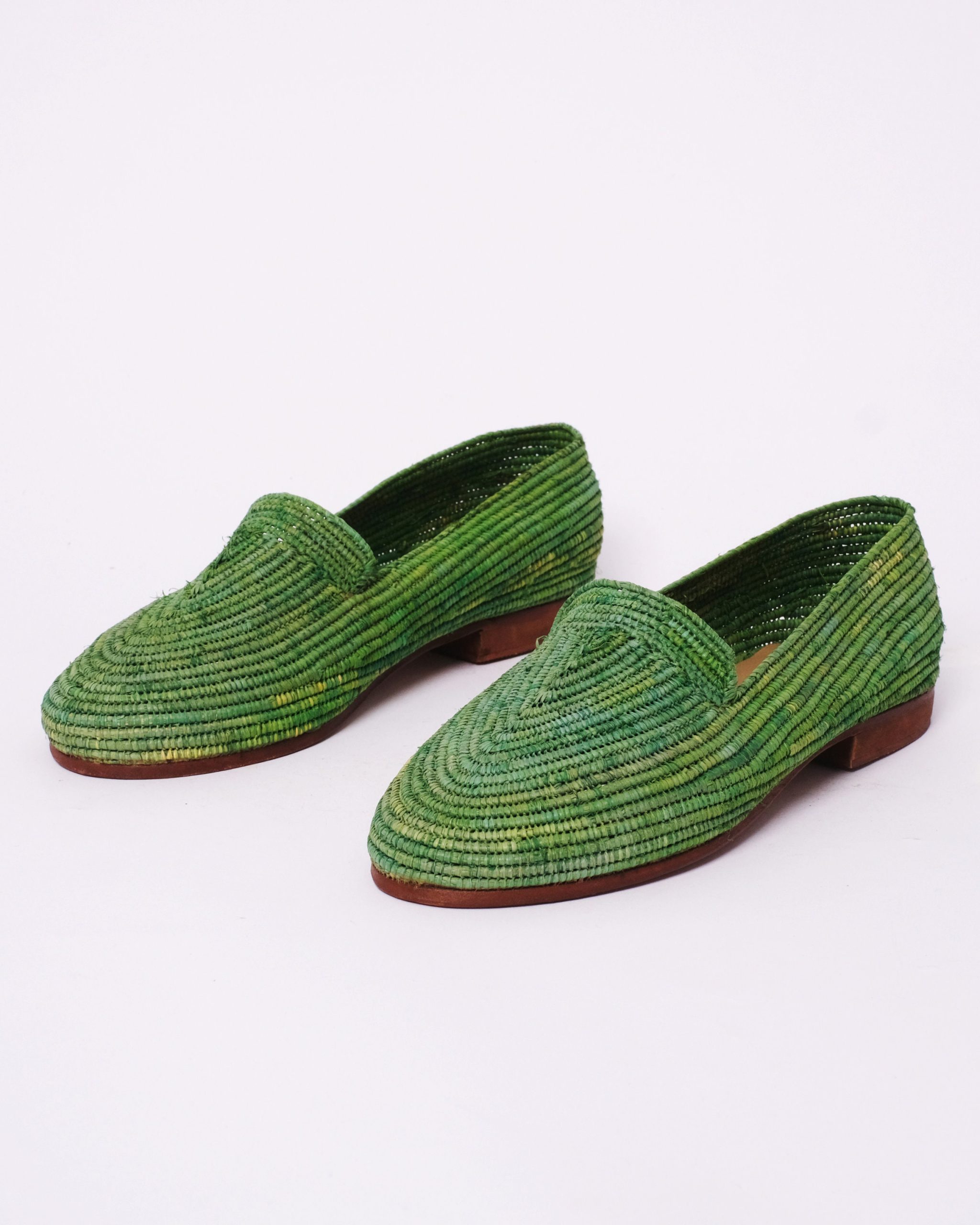 Handcrafted Raffia Slip-On Shoes - Olive Green Eco-Friendly Loafers Artisanal Sustainable Natural Fiber Footwear Unisex Summer Flats