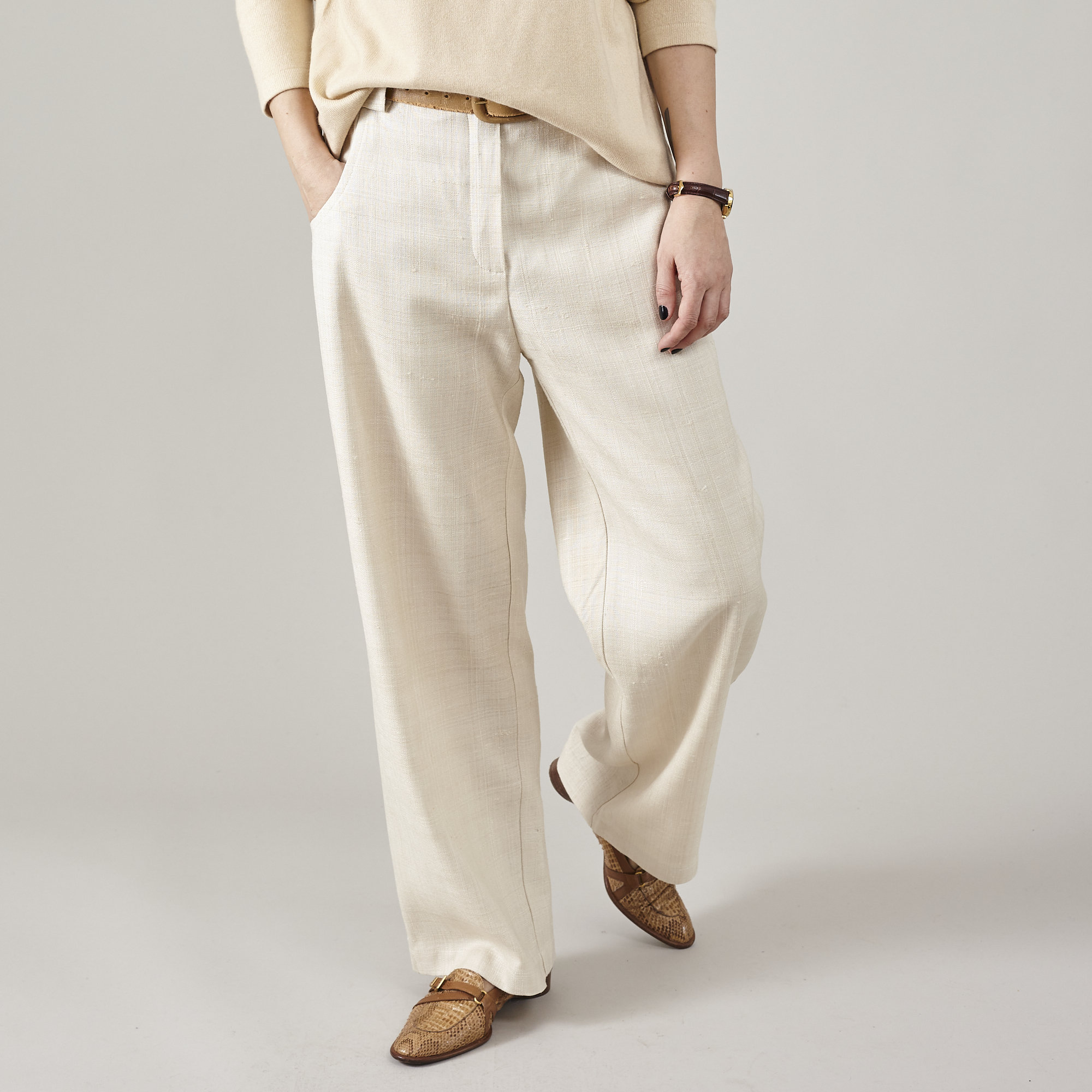 Handmade 100% Silk Pants For Women - Luxurious Italian Raw Silk, Straight, Loose Fit Tailored Trousers, Timeless Elegant