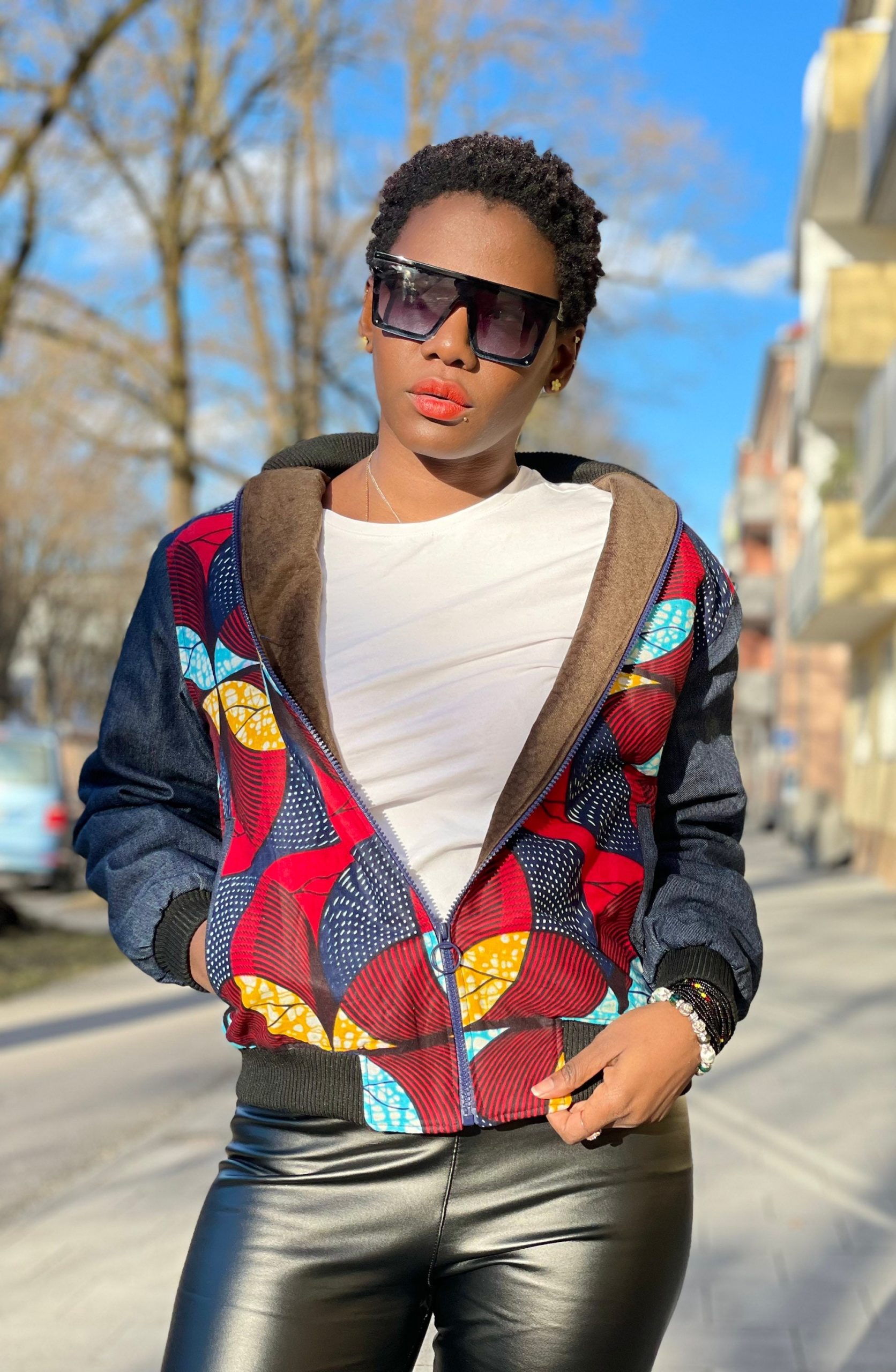 Handmade African Print Denim Bomber Jacket| Jeans