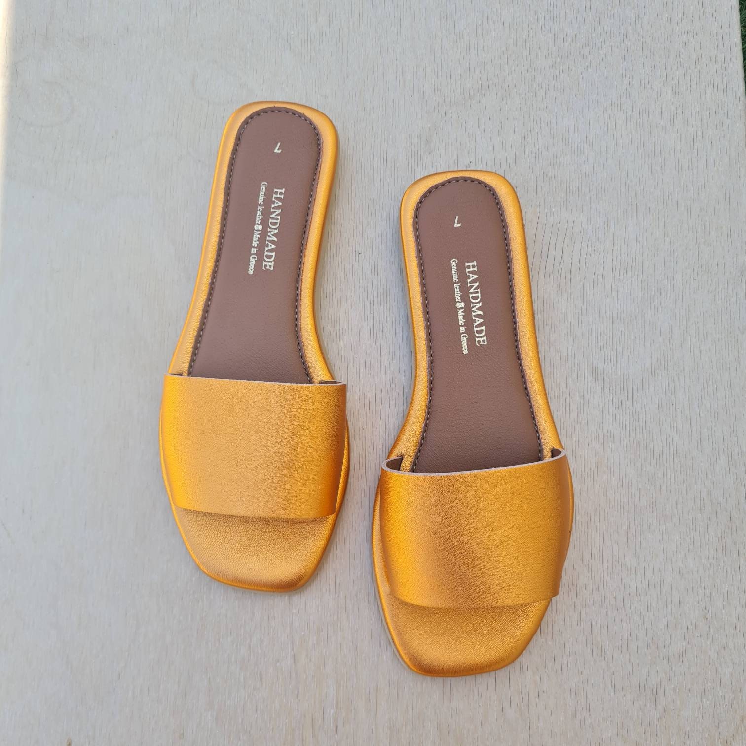 Handmade Orange Leather Sandals, Luxurious Slides, Gladiator Summer Shoes, Bridesmaid Gift, Amatomical Insole