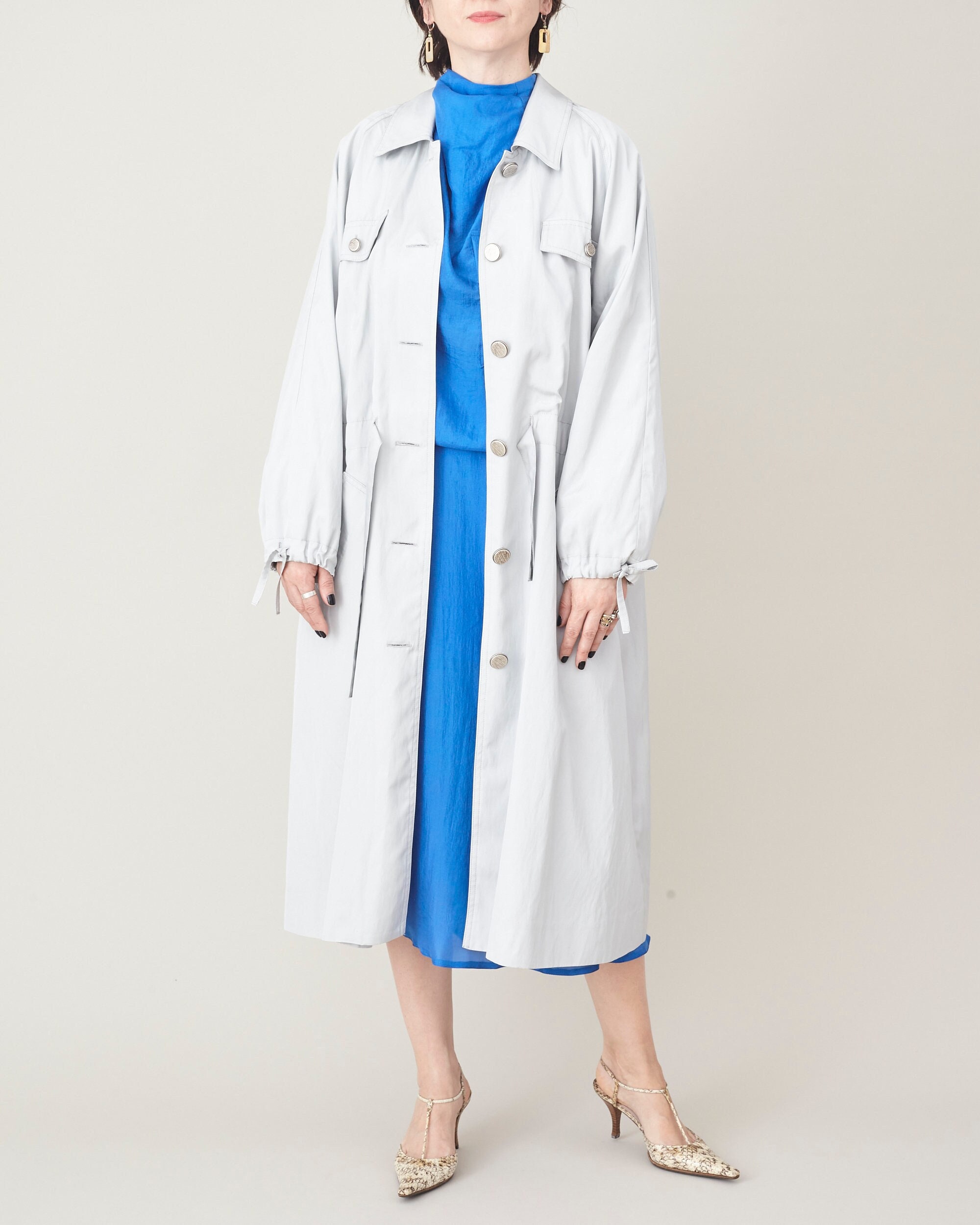 Handmade Trench Coat For Women | Light Dusted Blue Rain With Pockets