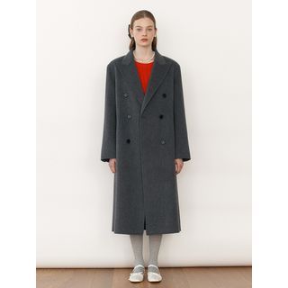 Handmade Woolen Double-Breasted Coat (Charcoal Gray) Charcoal Gray - One Size