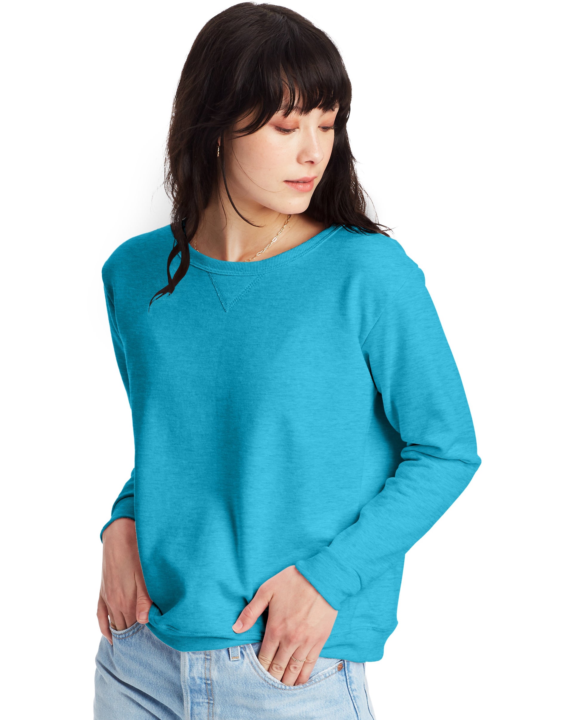 Hanes EcoSmart Women's Fleece Sweatshirt, V-Notch Bold Blue Heather S