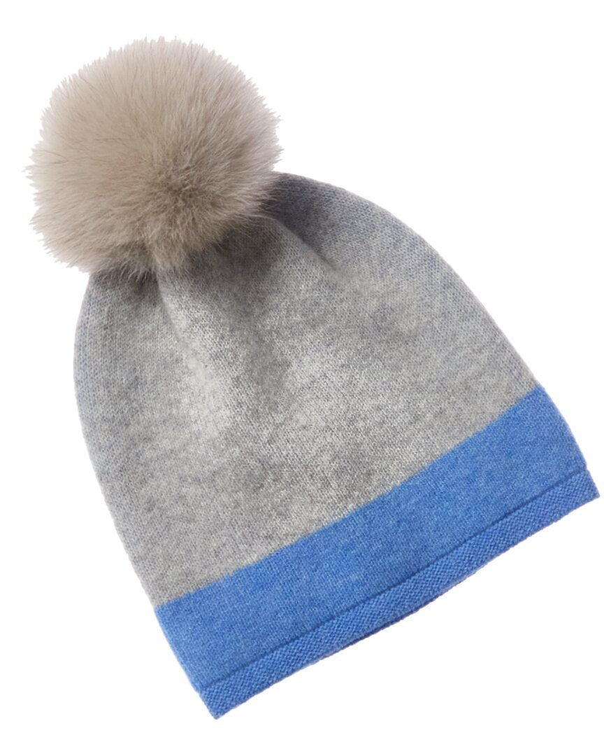 Hannah Rose Two-Tone Stripe Pom Pom Cashmere Hat