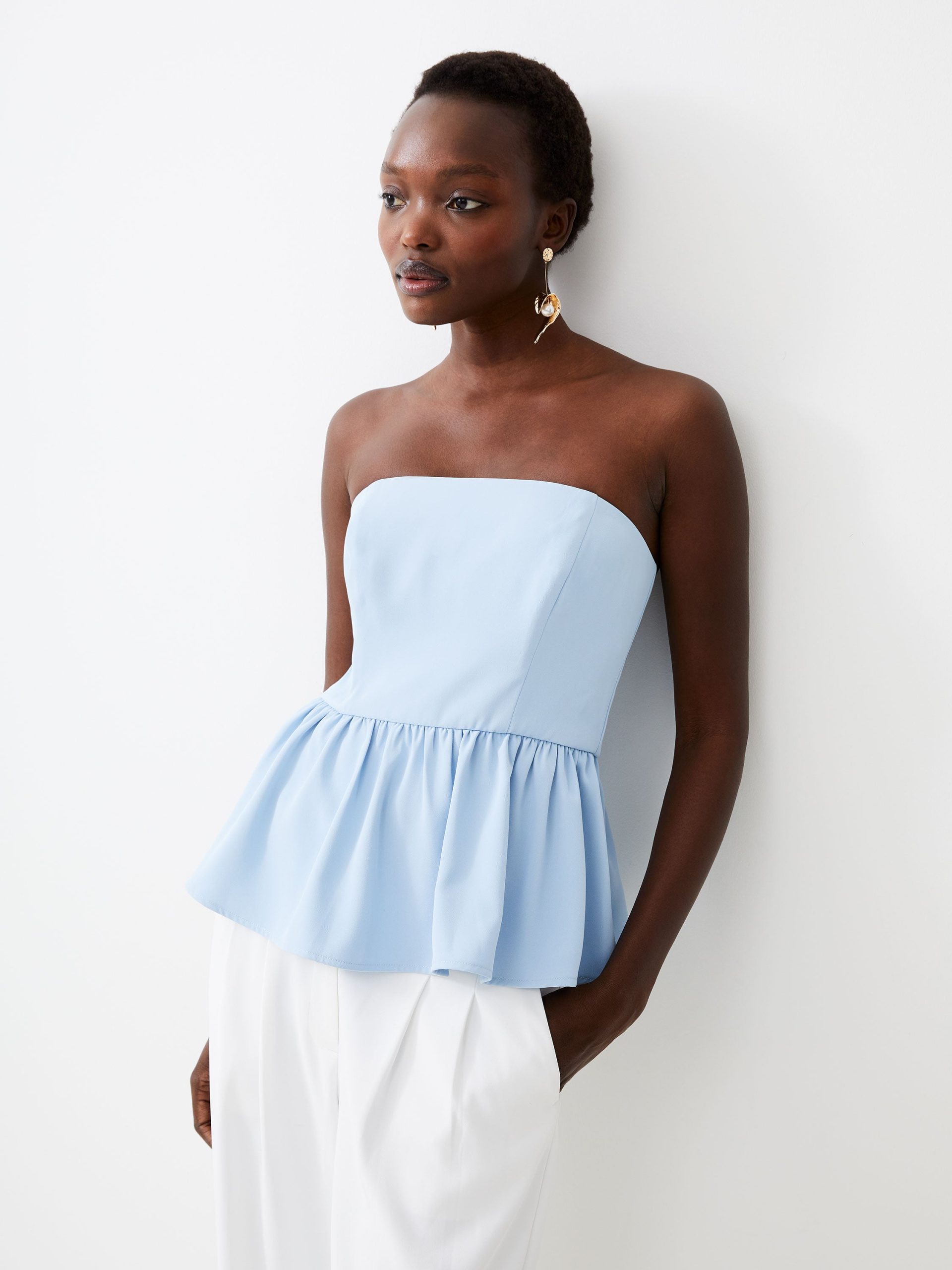 Harry Suiting Strapless Peplum Top French Connection Tops Blue 8