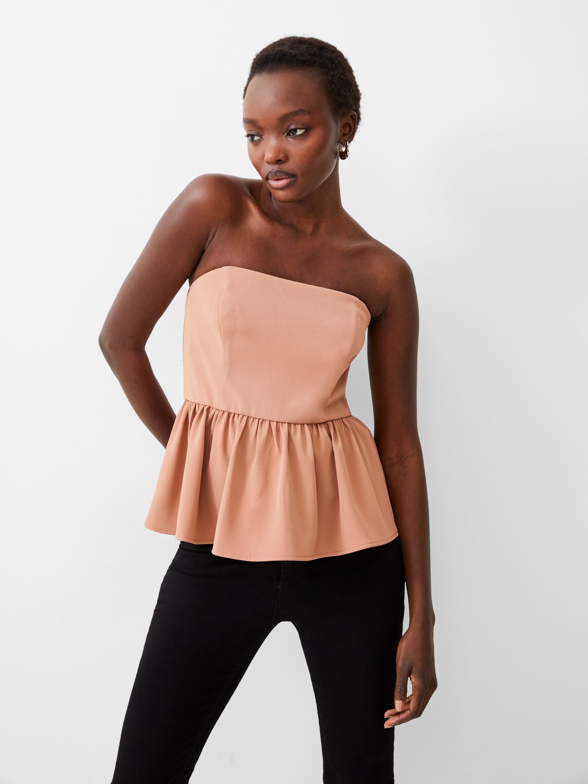 Harry Suiting Strapless Peplum Top French Connection Tops Camel 2