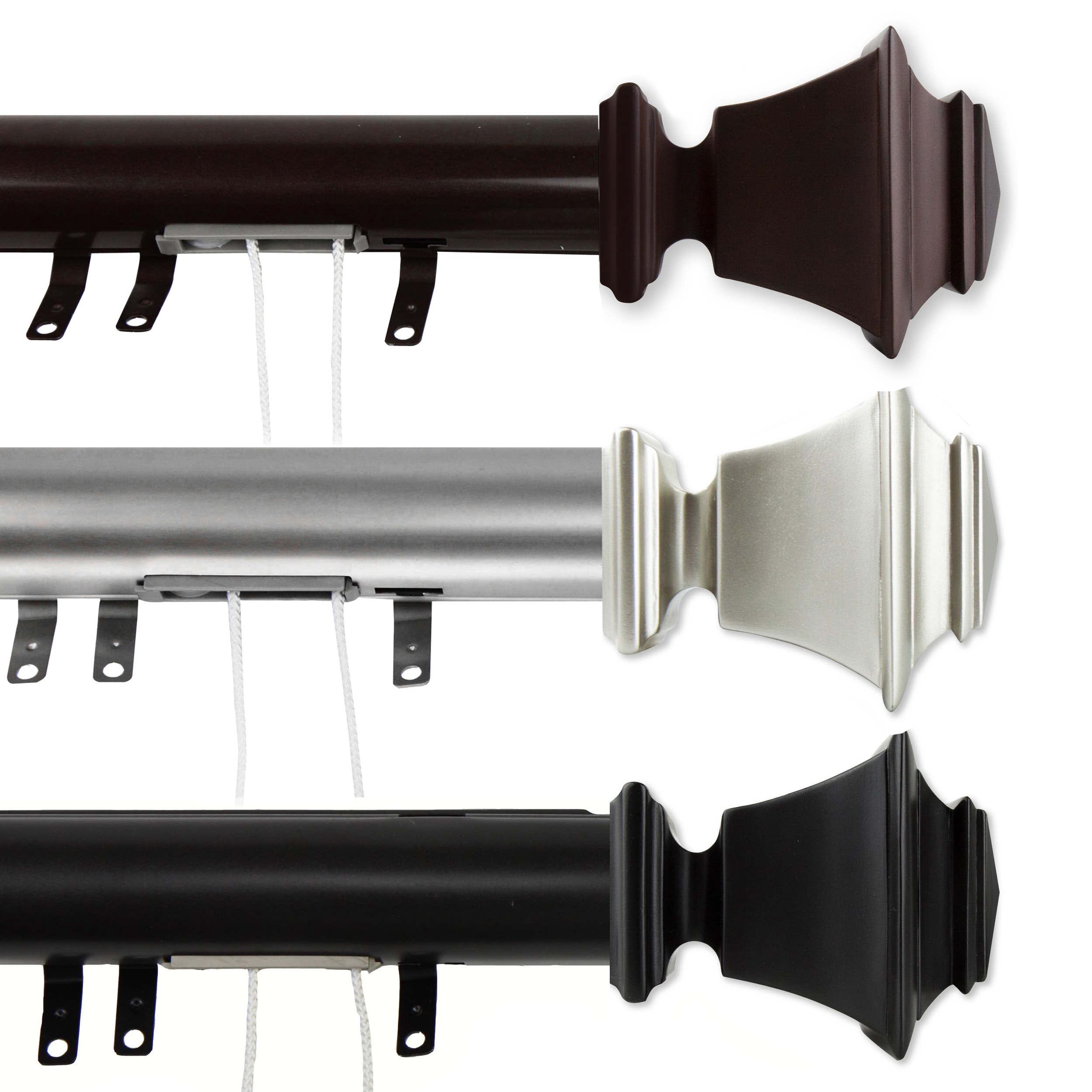 Hart & Harlow Billy w/Sliders 66-in to 120-in Black Steel Traverse Curtain Rod with Finials | L-DTS-25-662