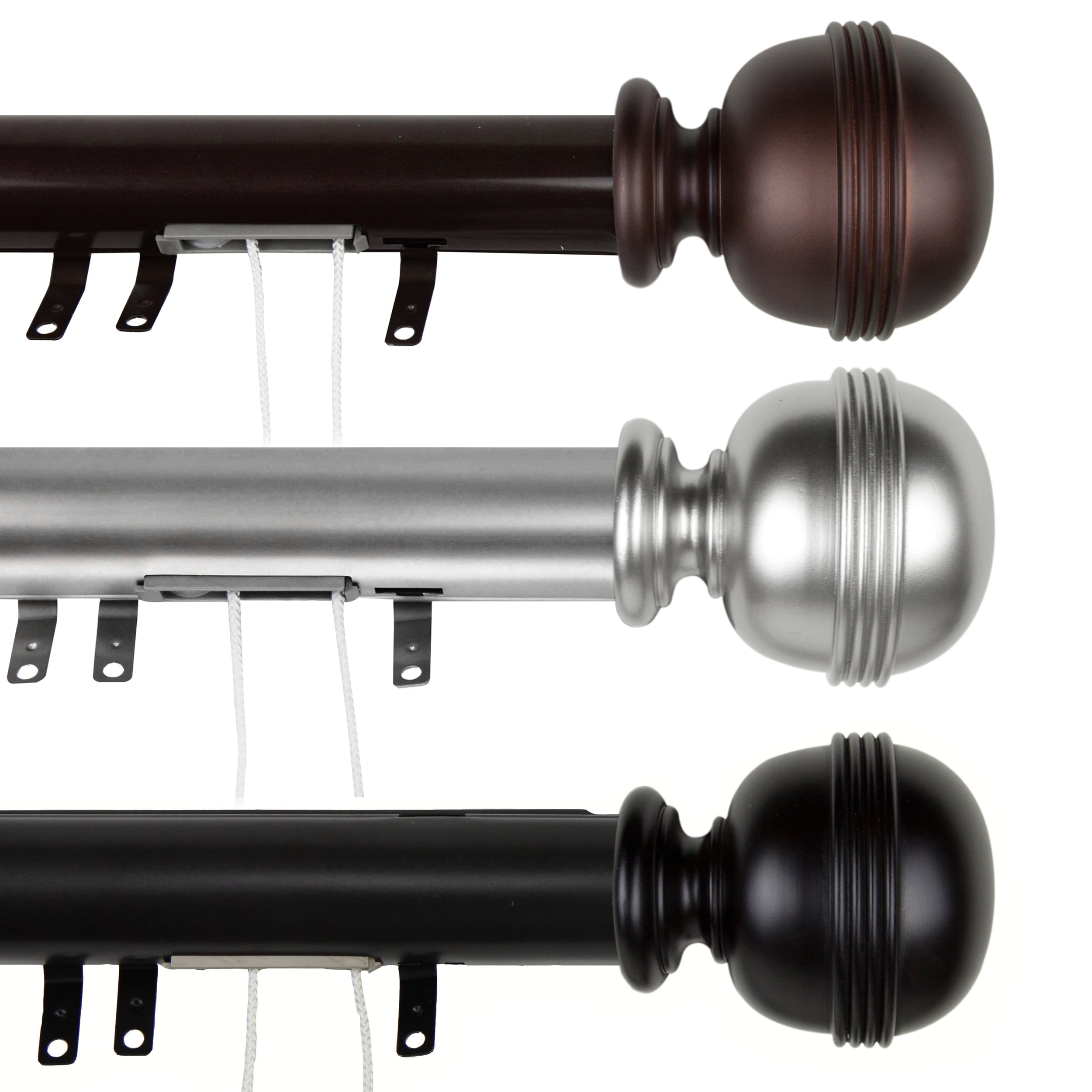 Hart & Harlow Pomona w/Sliders 48-in to 84-in Black Steel Traverse Curtain Rod with Finials | L-DTS-26-482