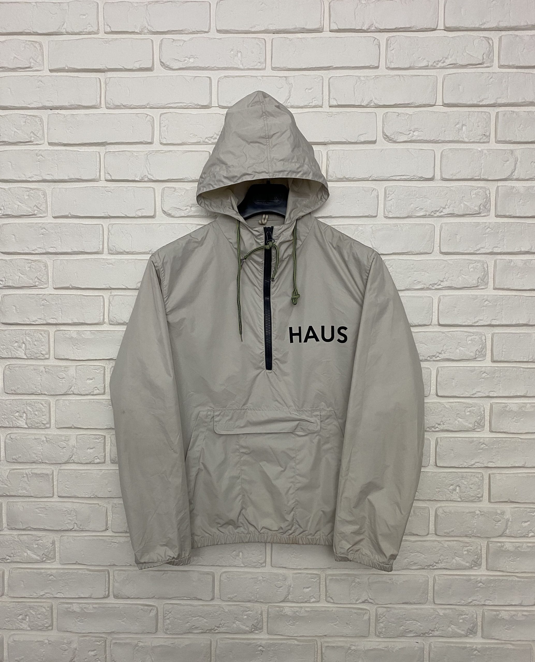 Haus Golden Goose Deluxe Anorak Jacket Big Logo 1/2 Zip S in Gray/Beige, Women's (Size Small)