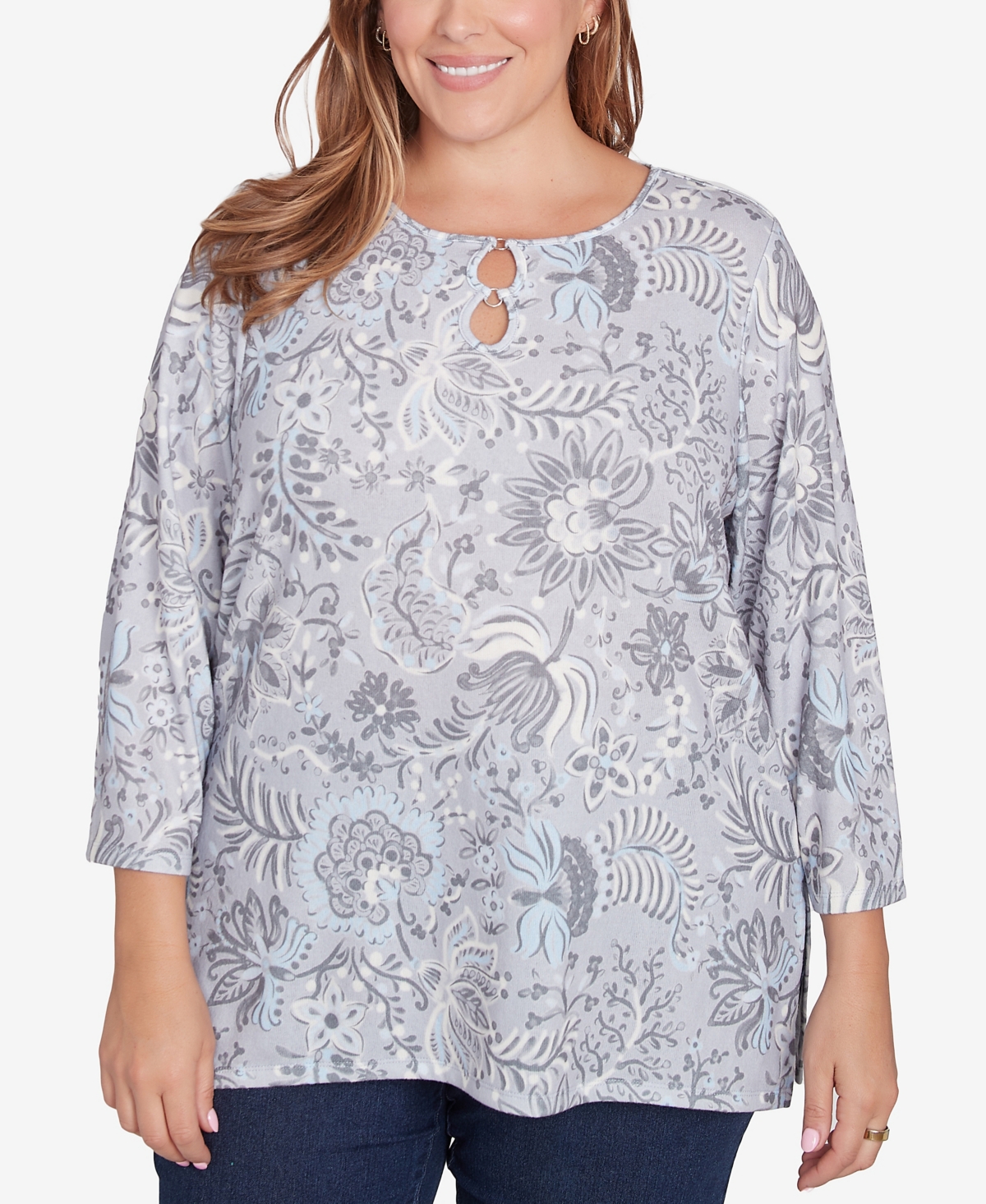 Hearts of Palm Plus Size Blue My Mind Tunic Top - Mink Multi