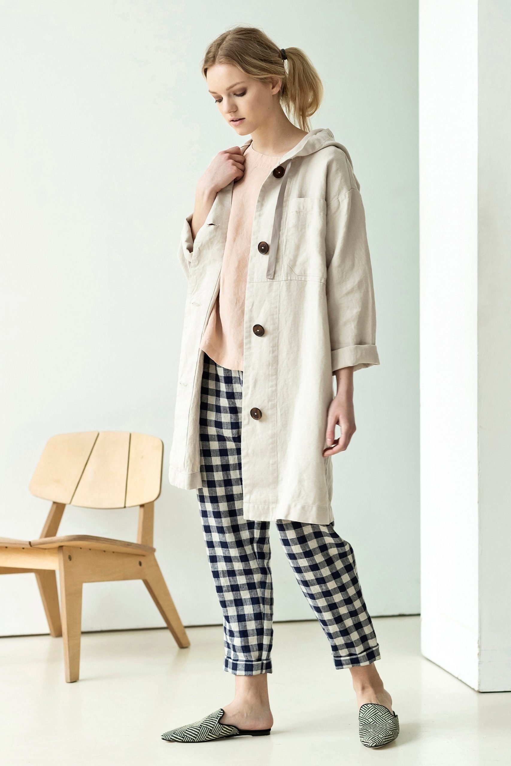 Heavy Linen Coat, Hooded Cardigan, Duster, Jacket Women, Trench Coat Rain