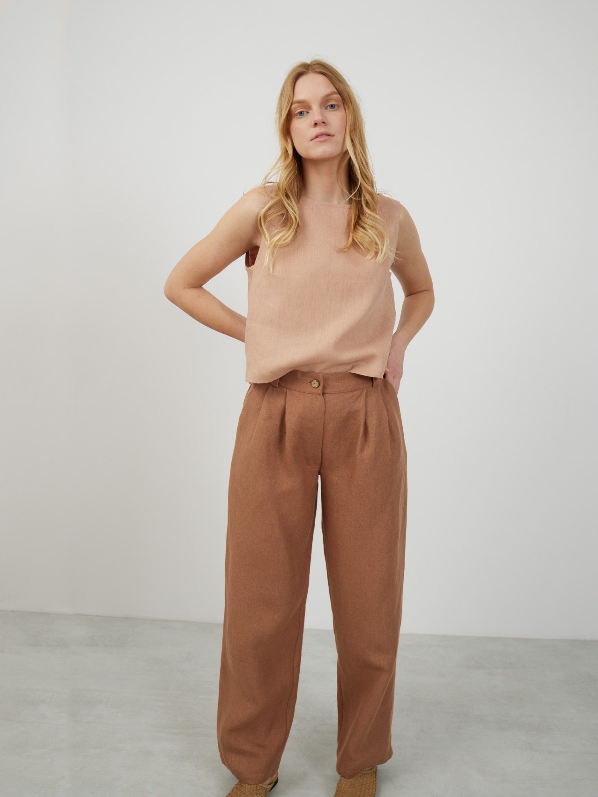 Heavy Linen Tailored Pants James/straight Leg Trousers