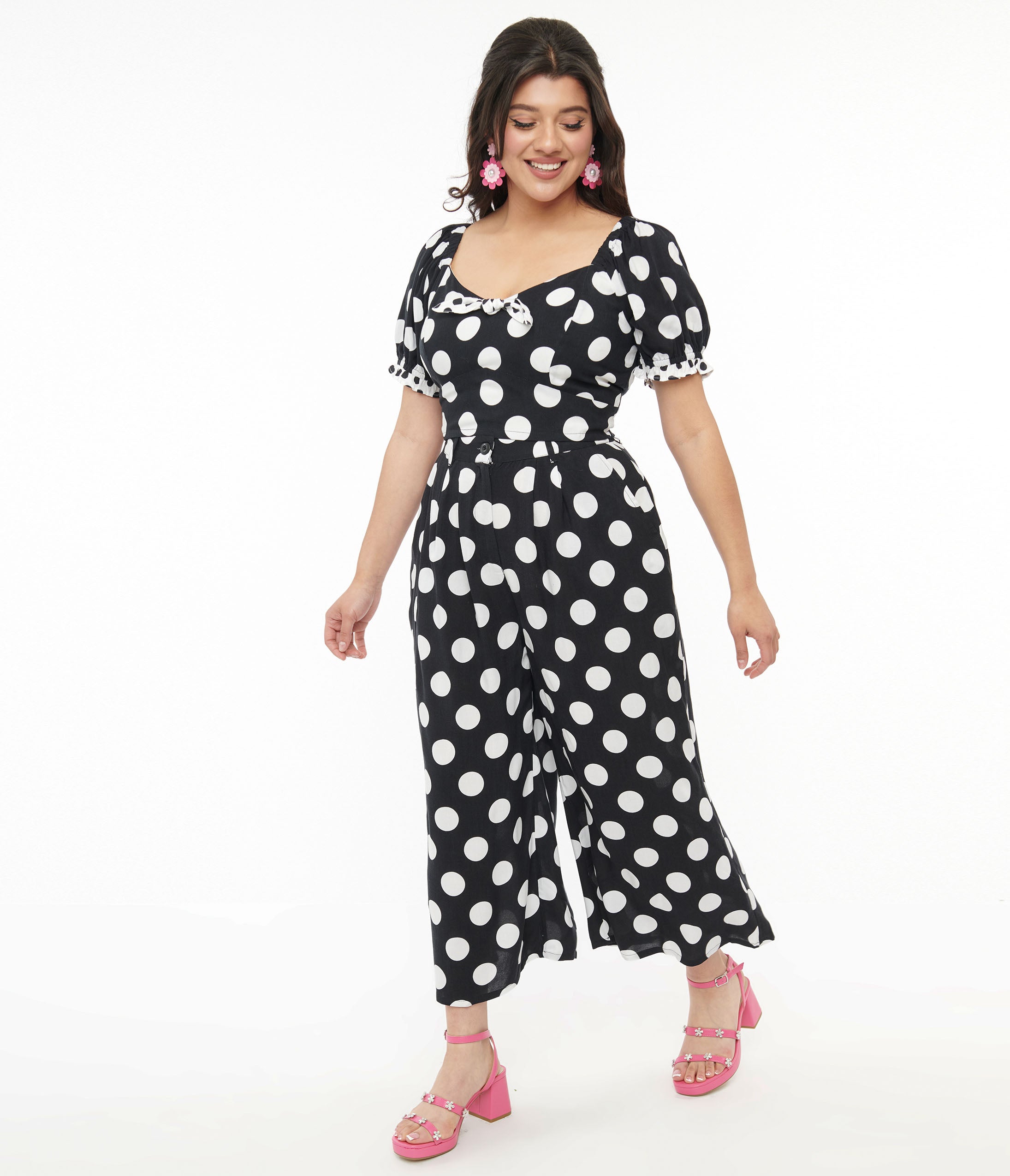 Hell Bunny 1960S Black & White Polka Dot Cropped Trousers