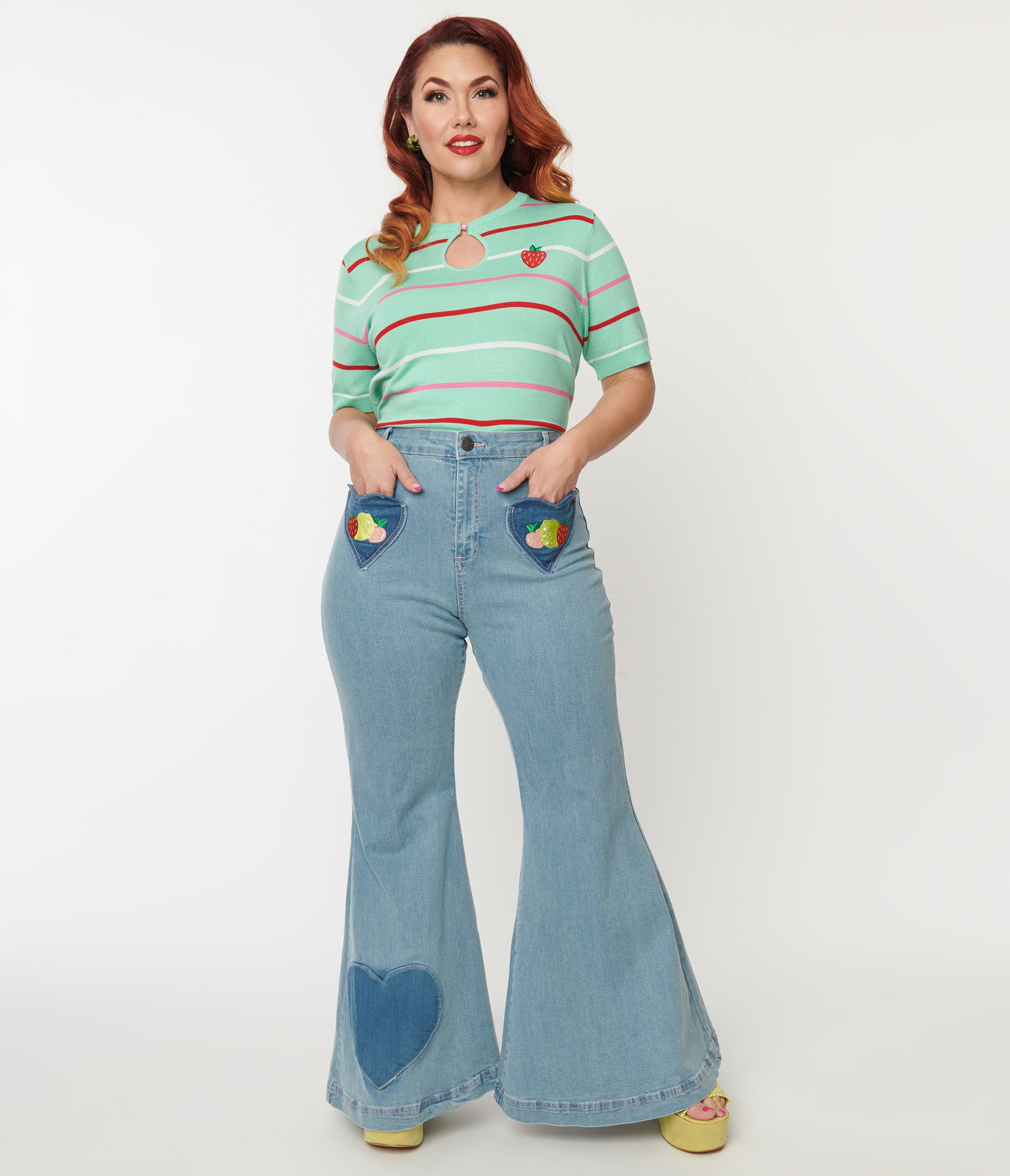 Hell Bunny Plus Size 1970S Light Blue Denim Molly Jeans