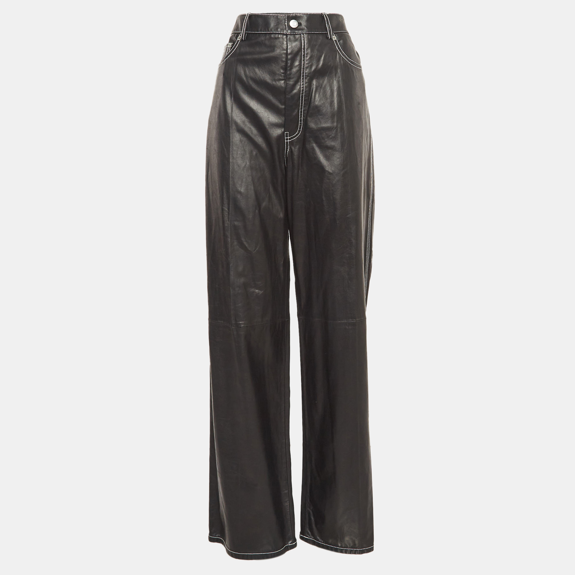 Helmut Lang Black Leather Straight Leg Pants M