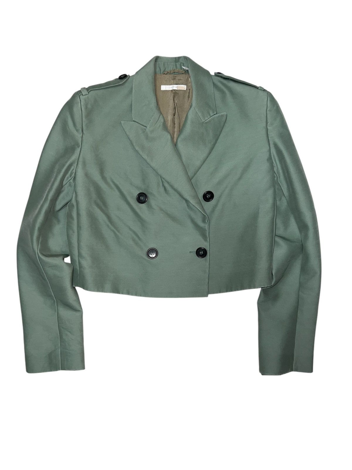 Helmut Lang Cropped Wool Blazer Jacket in Green, Women's (Size XS)