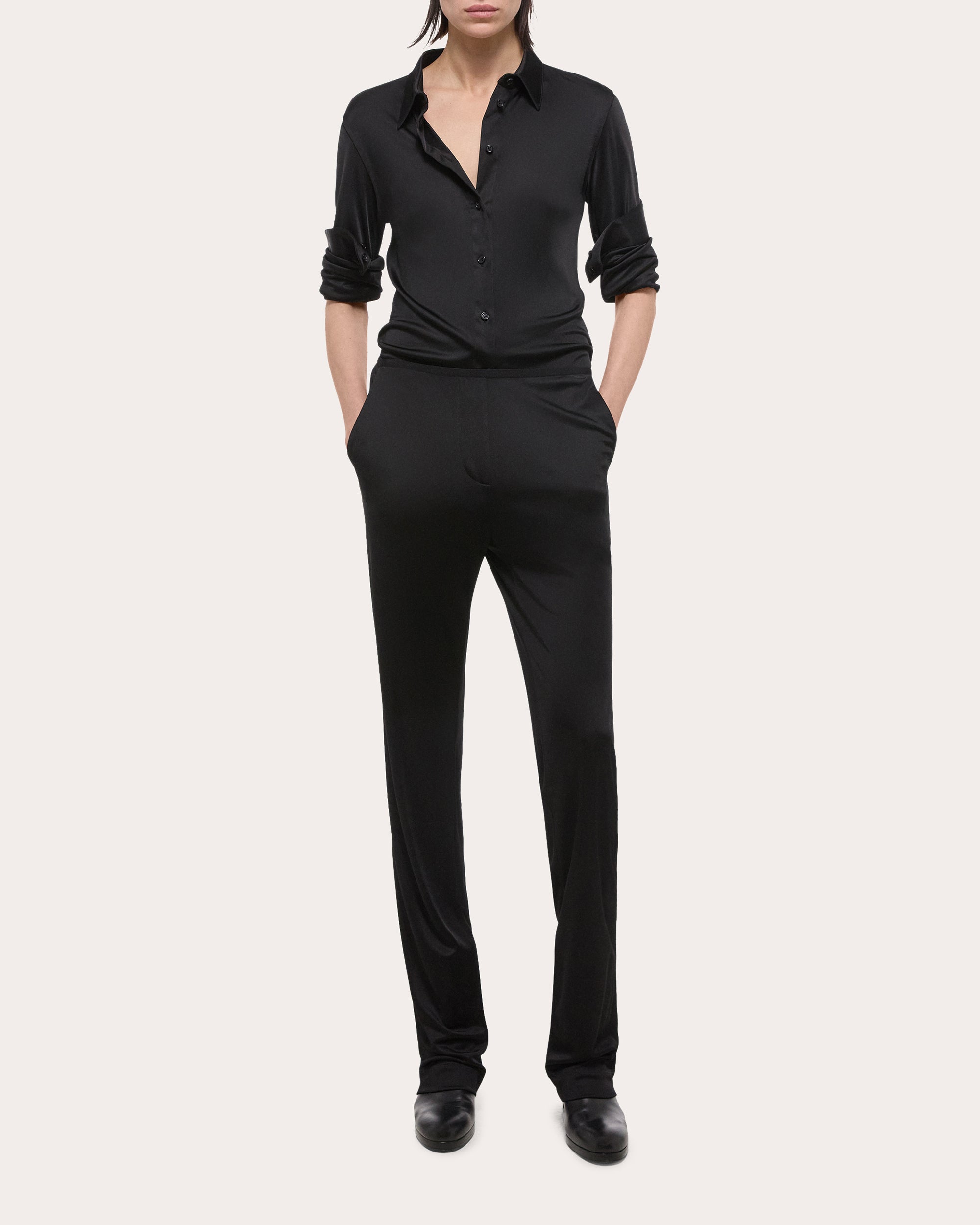 Helmut Lang Women's Straight-Leg Jersey Pants in Black Viscose