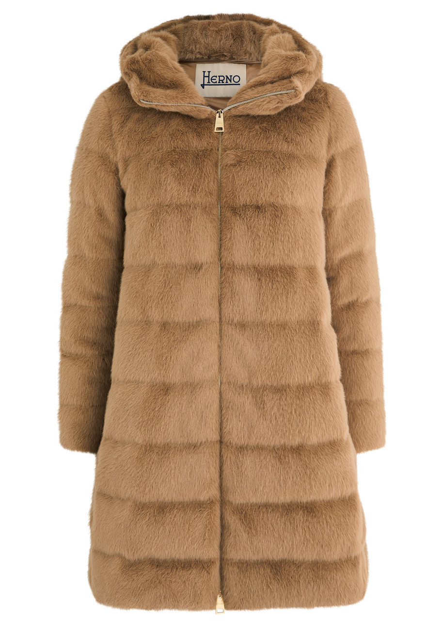 Herno Hooded Quilted Faux fur Coat - Camel - 38 (UK6 /xS)