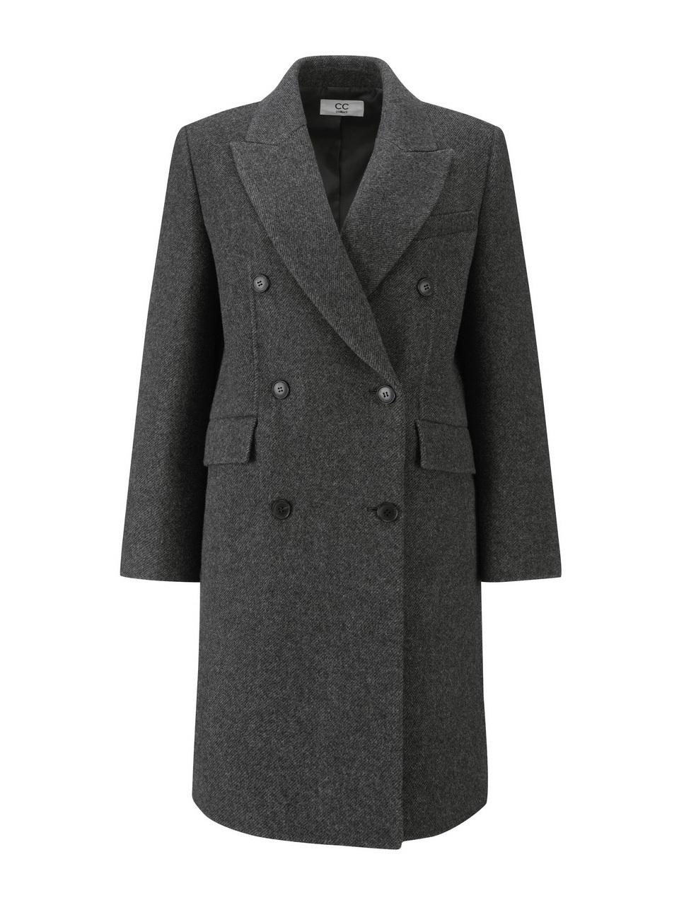 Herringbone Double-Breasted Mid-Length Wool Coat [Gray] (GR_C244MSG554)