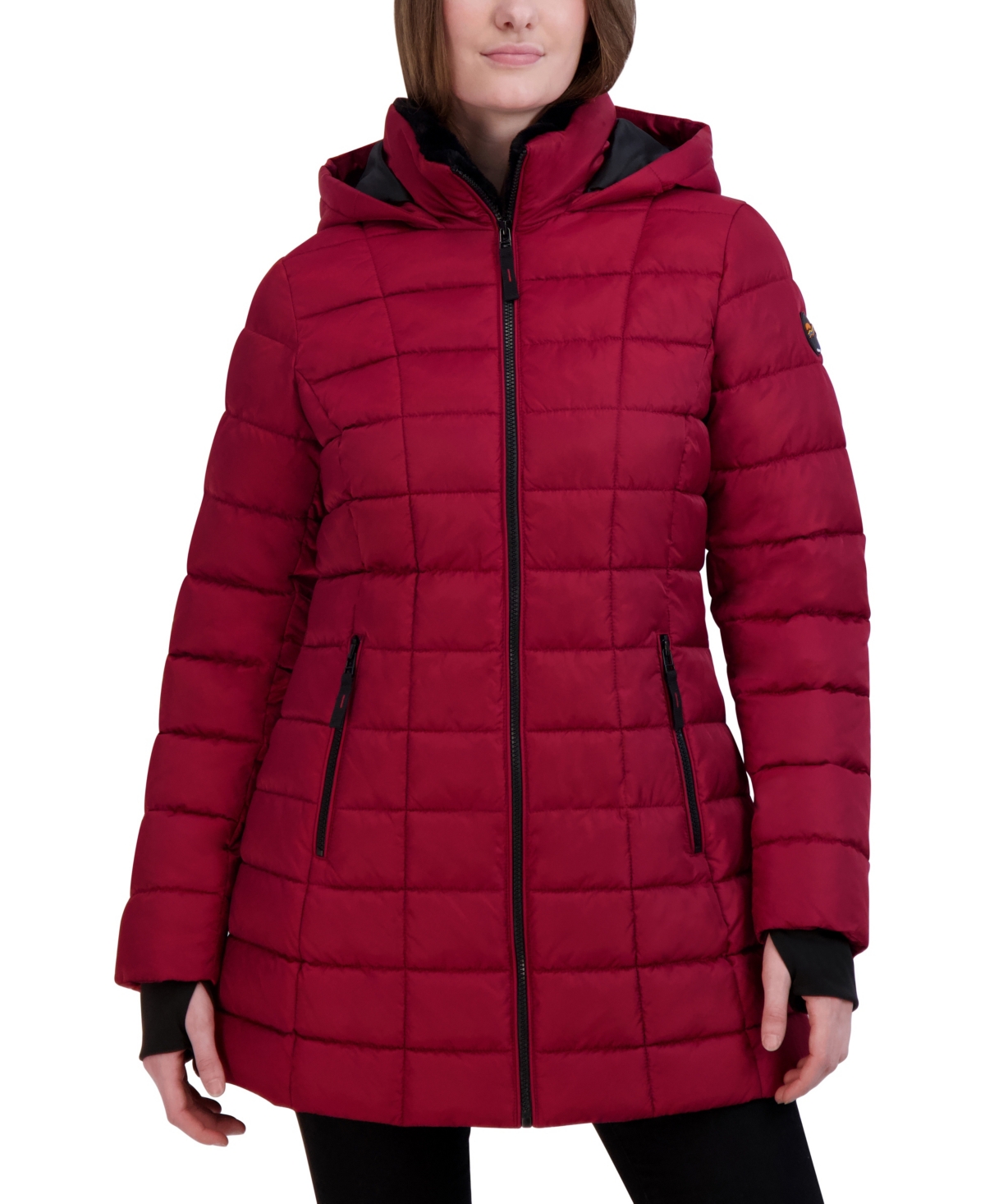 Hfx Women's Heavyweight Box Quilted Winter Puffer Parka Jacket - Scarlet