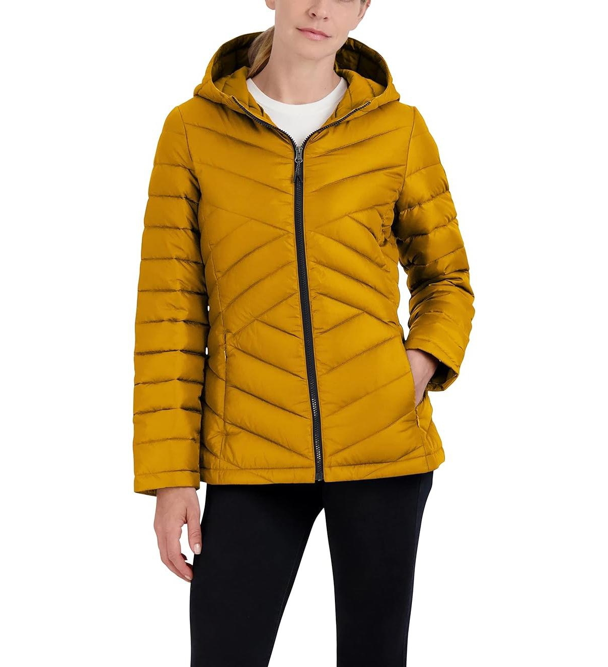 Hfx Women's Lightweight Packable Quilted Puffer Jacket - Mustard