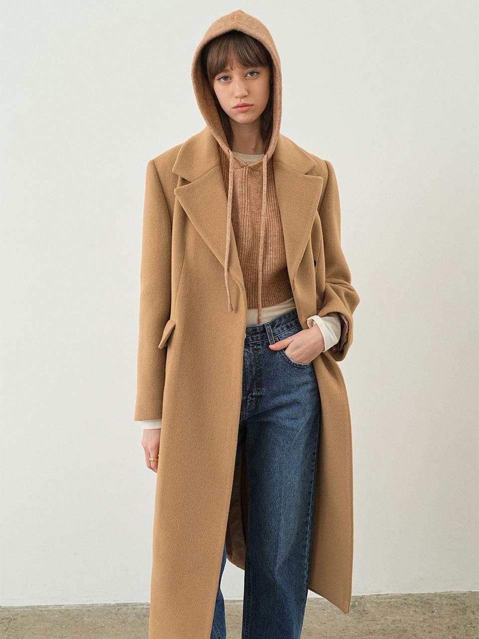 Hidden Button Semi-Double Breasted Maxi Coat [Camel] (NEW4WHA24_92)