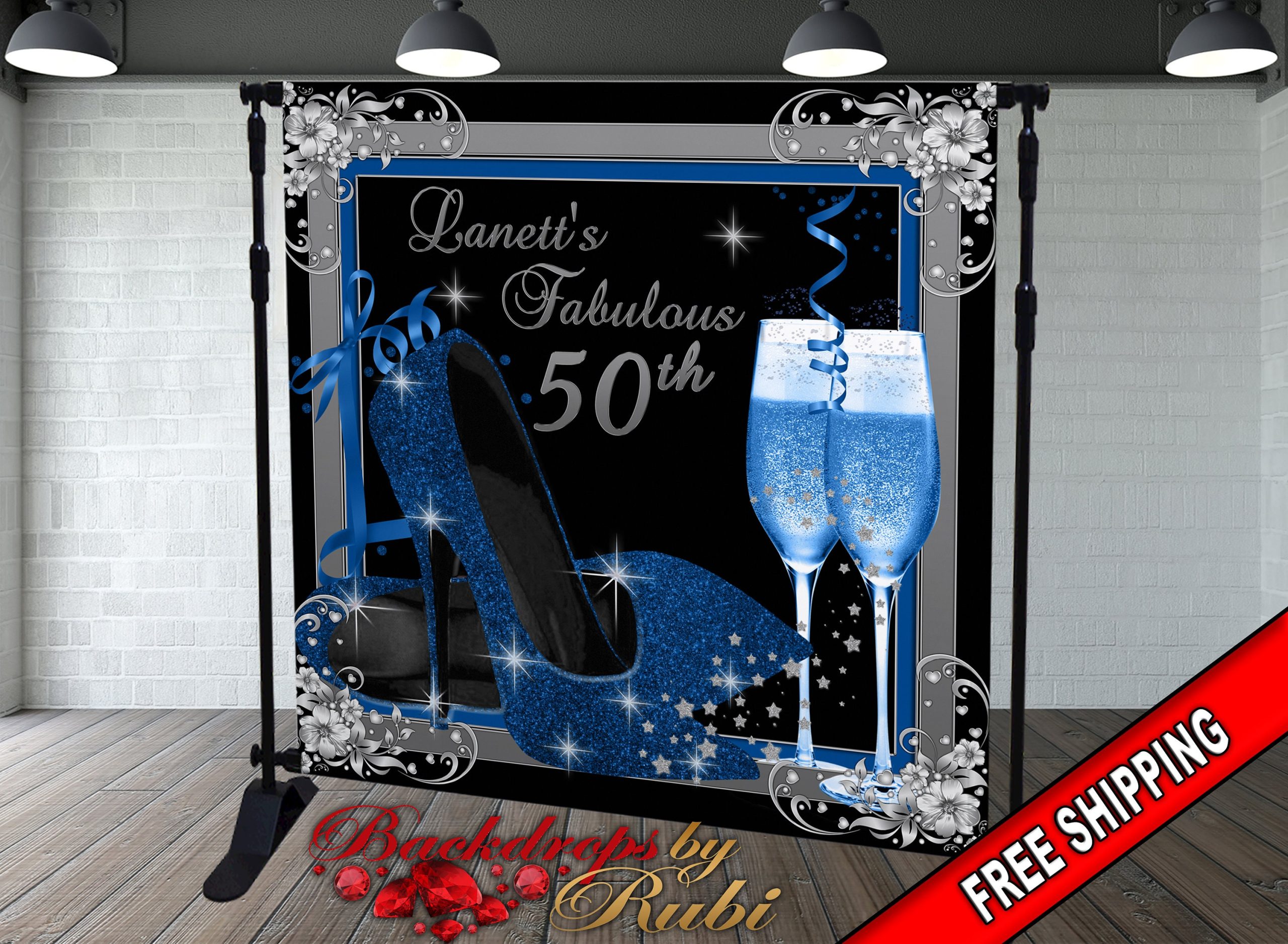 High Heels Backdrop, Birthday Heel Shoe Stiletto Fabulous Glitter Blue