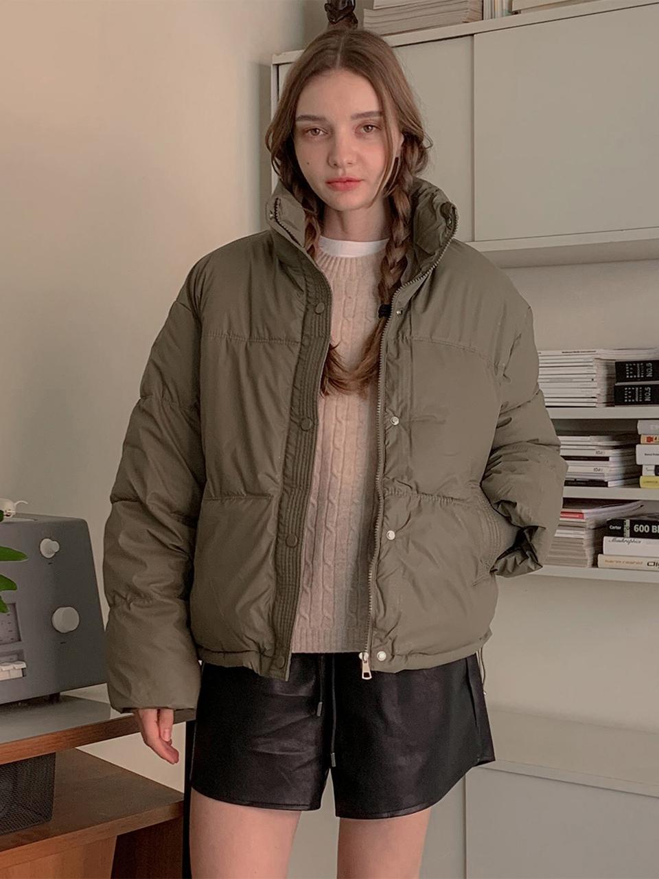 High Neck Short Puffer Synthetic Leather Coat (VCOAT_017)