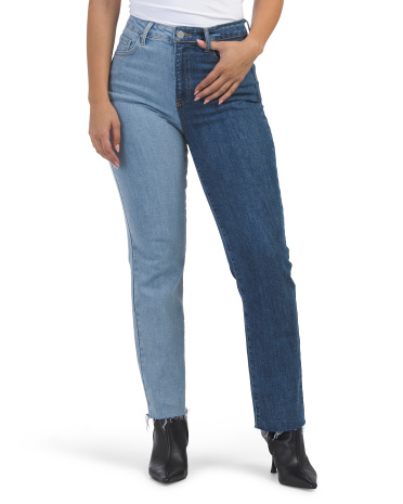 High Rise Ankle Straight Two Tone Washed Jeans for Women | Polyester/Spandex/Cotton