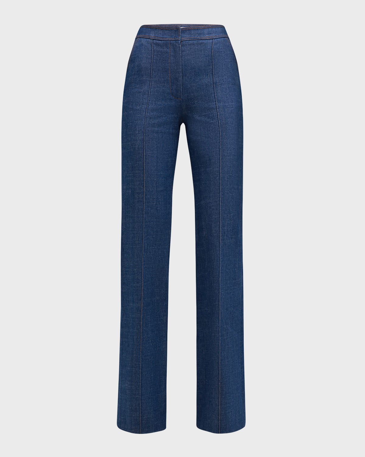 High-Rise Pintuck Straight-Leg Denim Trousers