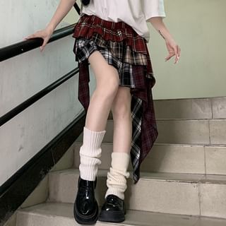 High Rise Plaid Asymmetrical Tiered Mini A-Line Skirt