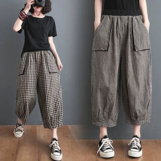 High Rise Plaid Cropped Harem Pants