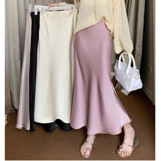 High Rise Plain Satin Maxi Mermaid Skirt