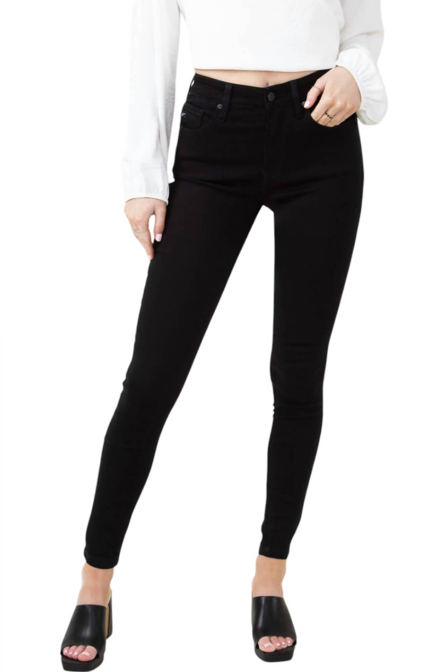 High Rise Skinny Ankle Denim Pants In Black