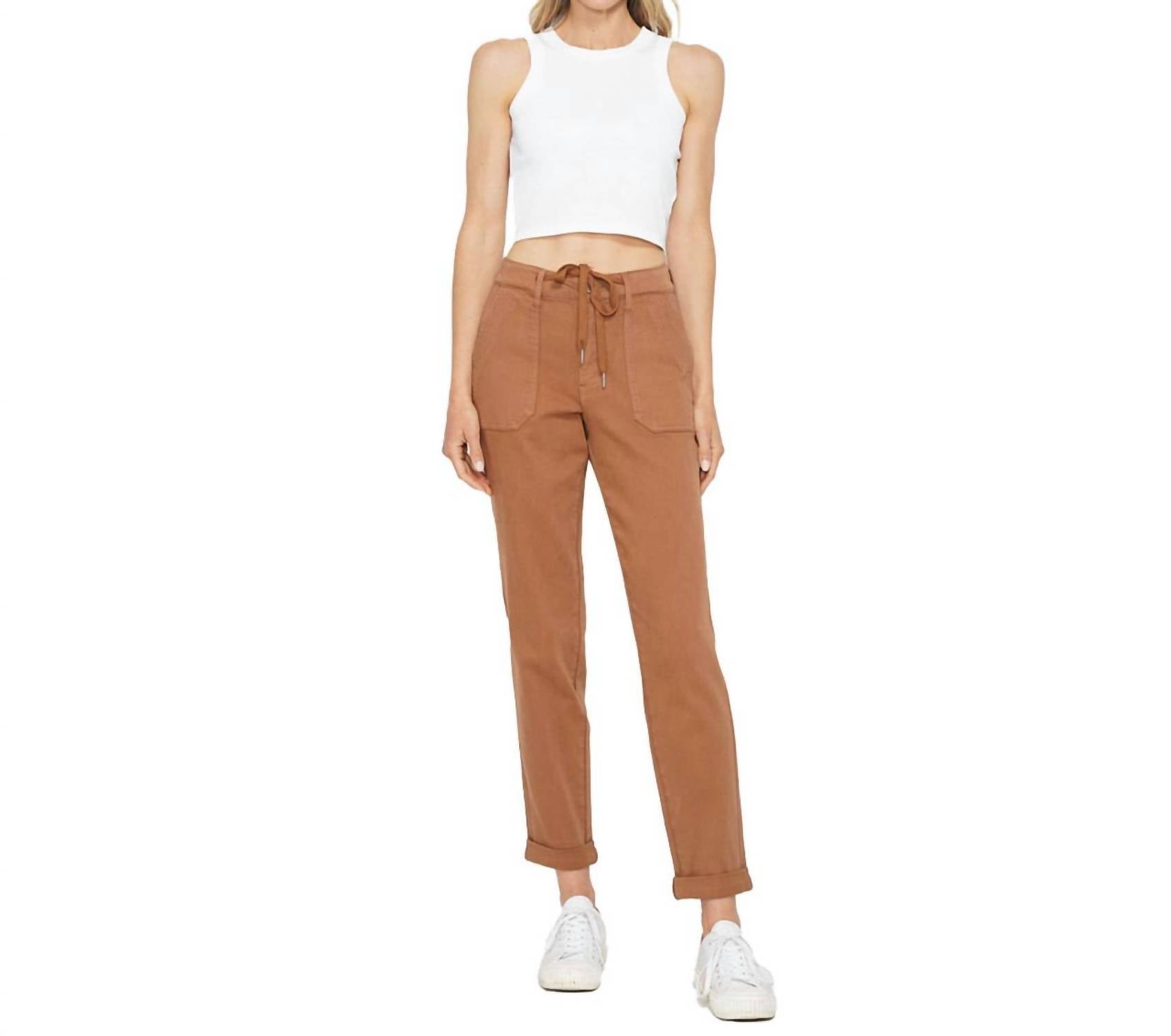 High Waist Cuffed Joggers In Camel