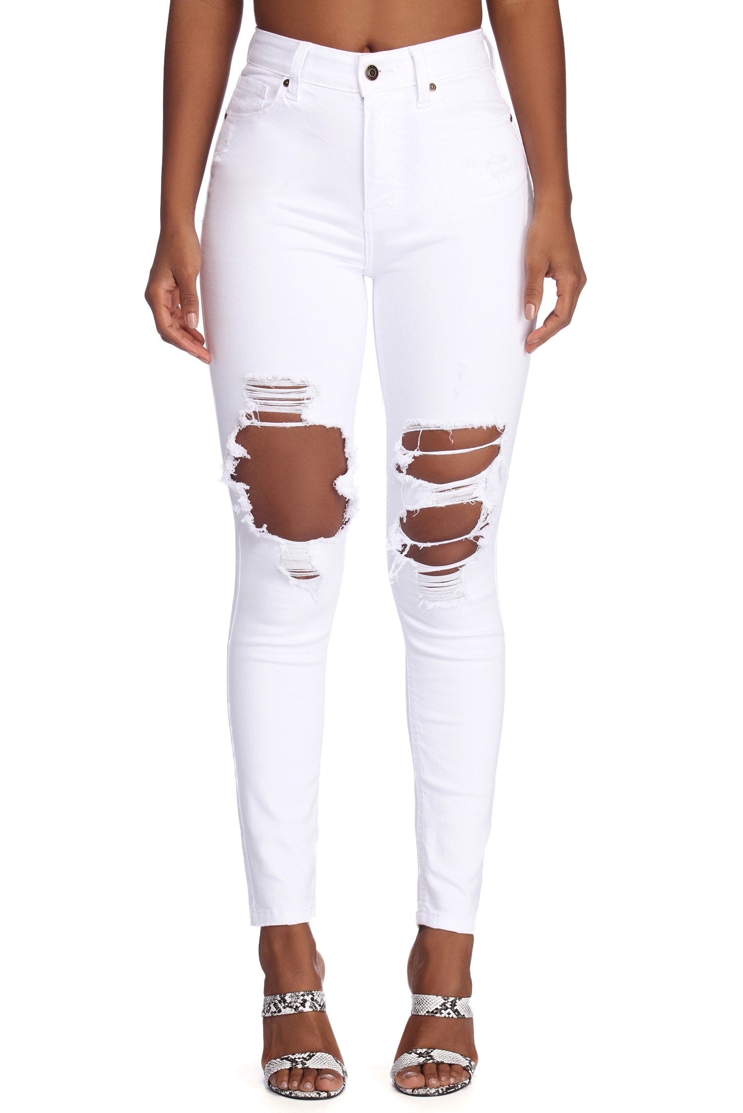 High Waist Distressed Knee Skinny Jeans