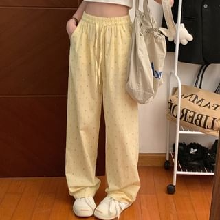 High Waist Dotted Drawstring Straight-Leg Pants