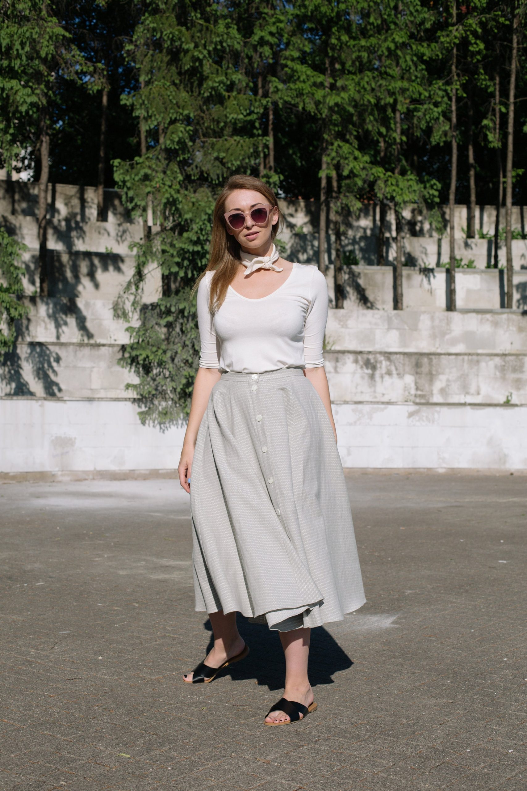 High Waist Linen Skirt With Pockets, Full Circle Midi Skirt, Button Down