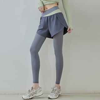 High Waist Mock Two-Piece Two Tone Yoga Leggings