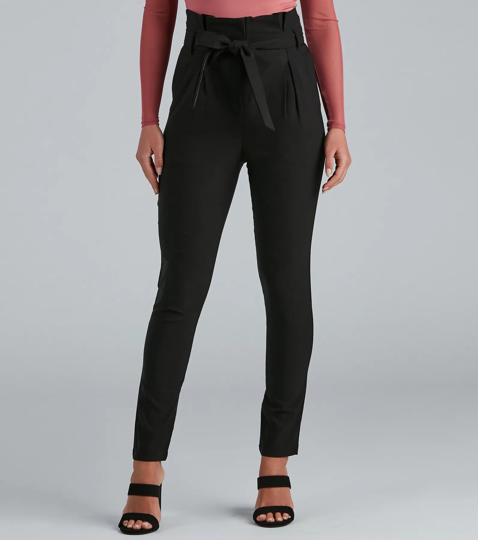 High Waist Paperbag Skinny Dress Pants