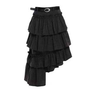 High Waist Plaid Asymmetrical Tiered Midi A-Line Skirt