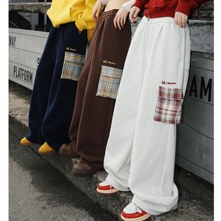 High Waist Plaid Pocket Wide Leg Cargo Pants