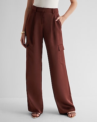 High Waisted Satin Cargo Trouser Pant