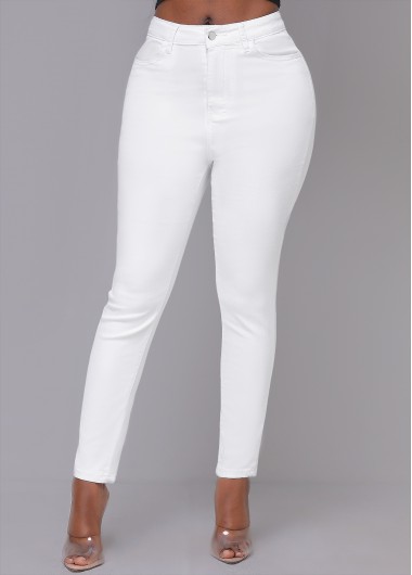 High Waisted White Skinny Zipper Fly Pants